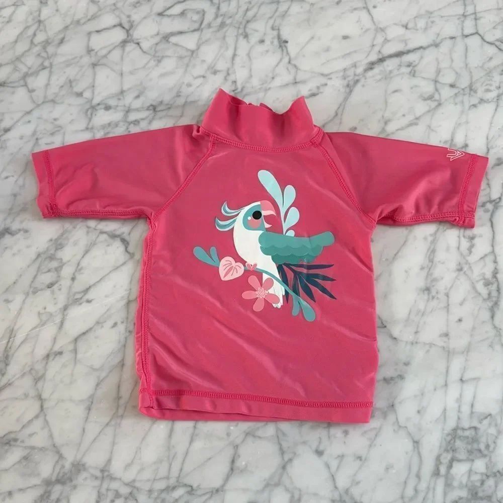 UV Skinz UPF 50 Pink Swim Shirt Rashguard Size 12-18 Months Parrot